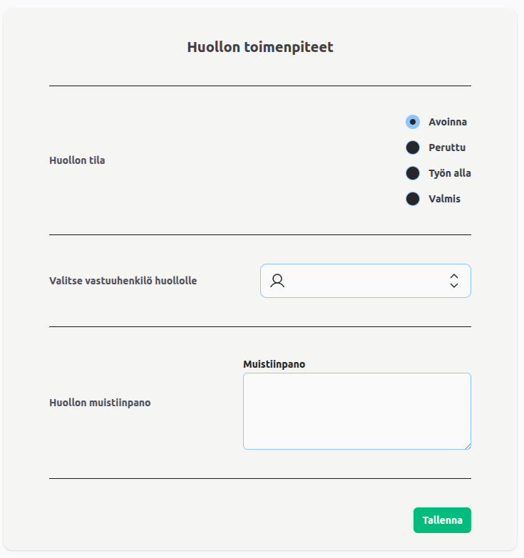 hallitse huoltoja helposti